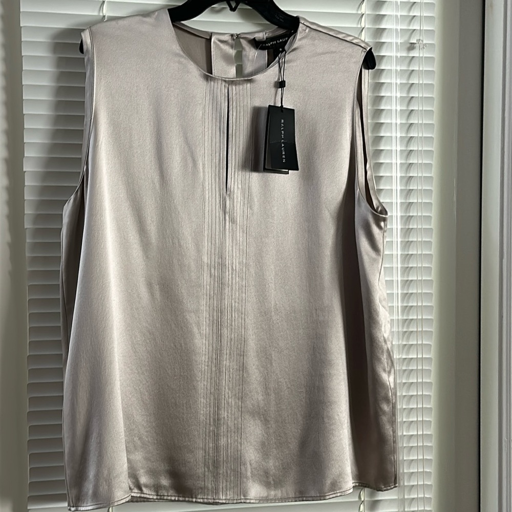 Ralph Lauren Black Label Addie Silk Keyhole Sleeveless Blouse - 16